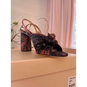 Camellia Bow High Heel Shoes-Metallic Dark Floral